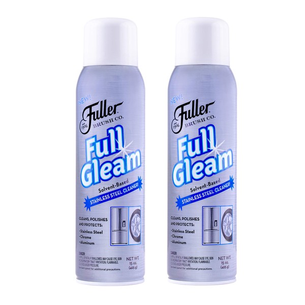 Fuller Brush Full Gleam Stainless Steel Cleaner - Chrome & Aluminum Conditioner Spray For Cleaning Pots, Pans, Cooktop & Kitchen Appliances - Easy Clean & Polish For Home & Business (Pack of 2)