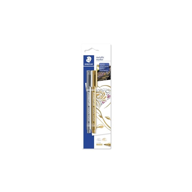 Staedtler 8323-SBK2 Metallic Markers - Gold/Silver (Pack of 2)