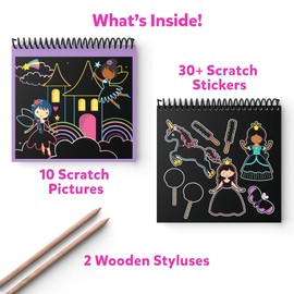 Skillmatics Scratch Art Book for Kids - Unicorns & Princesses, Craft Kits & Supplies, 30+ Scratch Stickers, Travel Toys, DIY Kit, Valentine’s Day Gifts for Girls & Boys Ages 3, 4, 5, 6, 7, 8