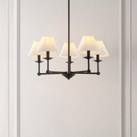 SAFAVIEH Lighting Collection Rowley Modern Farmhouse 5-Light Adjustable Chandelier Light Fixture with Fabric Shades, Ideal for Dining Room, Kitchen Island, Foyer, Entryway (LED Bulbs Included)