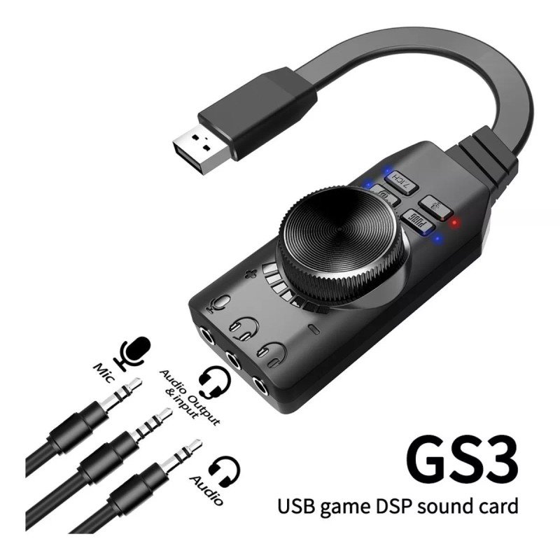 GS3 Tarjeta de sonido externa GS3 USB 2.0 de 7.1