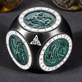 Roycevon 7 in 1 Spinner DND Dice Set, Metal D and D Dragon Dice with Gift Box, Role Playing Dice, Black Green