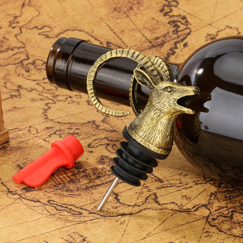 DRMFLE Bronze Antelope Head 2-in-1 Zinc Alloy Wine Pourer &