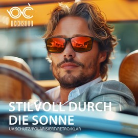 Occhsouo Sunglasses Men's Polarised Women's UV400 Protection Sports Sunglasses Men Women TR90 Ultralight Frame Black Retro Polarised Sunglasses for Fishing, Fishing, Driving, Skiing, 9-red