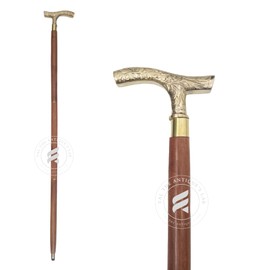 TAL The Antique's Lab Brown Ebony Brass T-Shape Handle Walking Stick - Men Derby Canes and Wooden Walking Stick for Men and Women - Natural Wood 37 inches Approx Golden Tone Natural Wood Unisex Cane