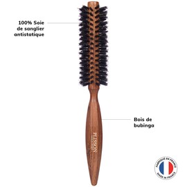 Plisson 10 Row 100% Wild Boar Round Hair Brush - Dark Wood
