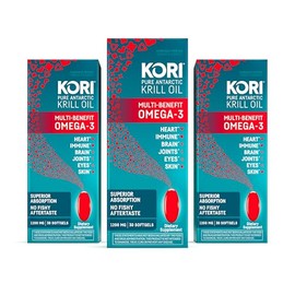 Kori Krill Suplemento de Omega 3, aceite de krill antártico con mejor absorción que el aceite de pescado, cápsulas blandas de 1200 mg, 30 cápsulas... 