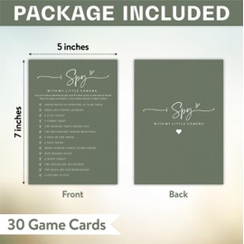 EXW Bridal Shower Game Cards, I Spy with My Little Camera, Minimalism Green Engagement Party Cards, Newlyweds Party Game Supplies, Bridal Shower Party Decorations, Set of 30 - B02