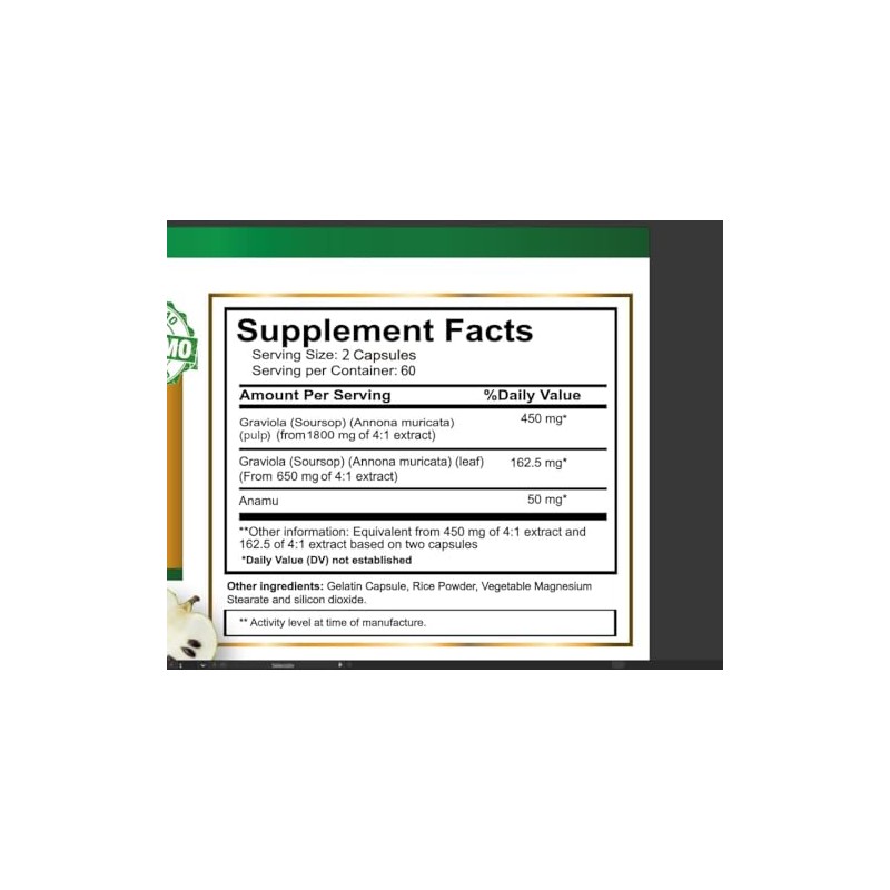 VITAMISAN Graviola Soursop, Natural Dietary Supplement. Leaf & Fruit Extract