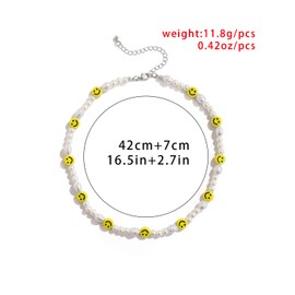 Pearl Necklace Smile Face Necklace for Women Men,Soft Ceramic Cute Smile Irregular Baroque Necklace Chain Choker,Summer Beach Jewelry Accessorie for Men Women (Smile Face Necklace)
