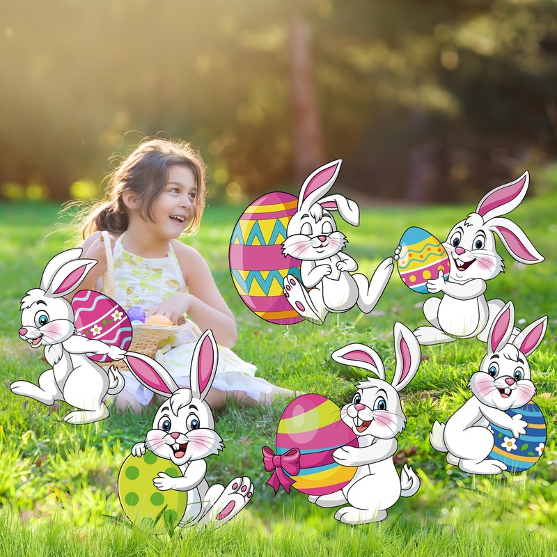 Easter Yards Signs Outdoor Bunny Lawn Signs with Stakes Bunny