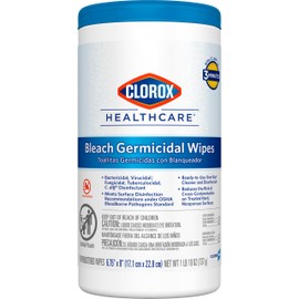 Clorox Healthcare Bleach Germicidal Wipes, 6.75" x 9", 70 Count Canister (Package May Vary)