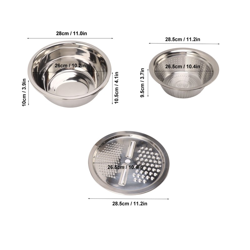 3pcs Stainless Steel Drain Basket Vegetable Cutter 3 in 1