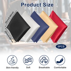 ChAusa 5 Pcs 100% Silk Pocket Square 8.7 inch Pocket Squares for Men Suit Pocket Square Plain Handkerchiefs for Business Fashion Casual Wedding Party(Black, Light Navy, Maroon, Champagne, Light Gray)