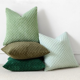 Sungeek Set of 4 Corduroy Cushion Covers, Decorative Cushion Covers, Soft Cushion Cover, Decorative Cushion, Sofa Cushion, Boho Decorative Cover, Cushion Cover for Sofa, Bedroom, Living Room (Green,