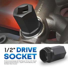 Diesel Nipple Cup Socket Kit High Pressure Oil Rail Ball Tube Repair with 1/2" Drive Socket for Ford 6.0L Diesel Engines 2003-2010