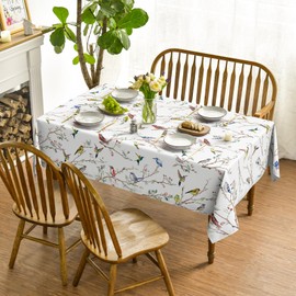 Horaldaily Spring Summer Tablecloth 60x140 Inch Rectangular, Birds Branch Floral Table Cover for Party Picnic Dinner Decor