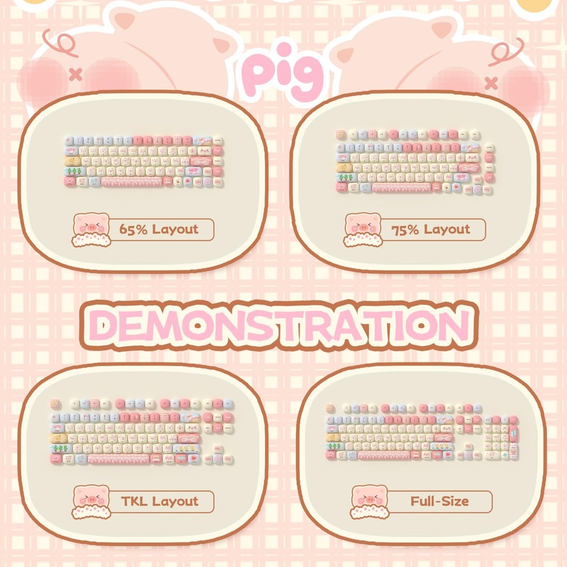 Akko PBT Keycap Set, Piggy Party Keycaps MOG Profile 139-Key