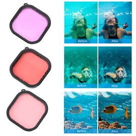 3 in 1 Snorkel Diving Filter, Red/Magenta/Purple Action Camera Lens Filter, Enhances Color Filter for Various Underwater Video and Photography Conditions