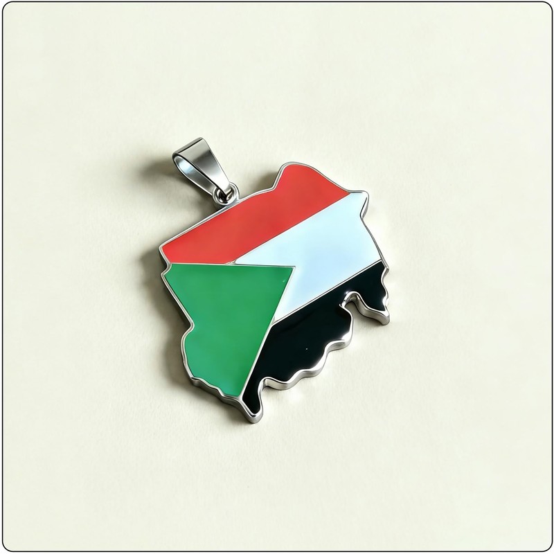 Fusamk Sudanese Flag Necklace for Women, Gold Plated Stainless Steel