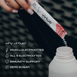 Virtue Electrolytes Hydration Sachets | Zero Sugar, Zero Calories | All 6 Electrolytes, Vitamin C (16 Pack, Lemon Lime)