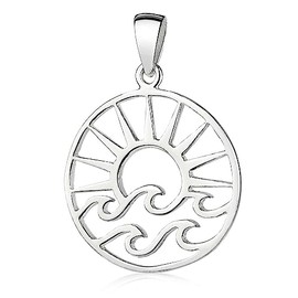 MATERIA by Matthias Wagner Round Women's Pendant 925 Silver with Sun and Waves Motif, Silver