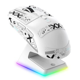VGN GAMEPOWER X6 SUPERLIGHT Wireless Gaming Mouse with RGB Charging Dock, 49g Ultralight Mice PixArt PAW3395 Sensor, 26000DPI, Tri-mode 2.4G/USB-C Wired/Bluetooth Mouse G502, Mouse Grip Tape, White