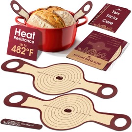 Superbaking Silicone Bread Sling 2 Pcs - 9in set of 2 Round 482F Heat Resistant Dough Lifter, Non-Stick Dutch Oven Liners, Long Handles, Reusable Sourdough Bread Baking Supplies, Sourdough Gifts