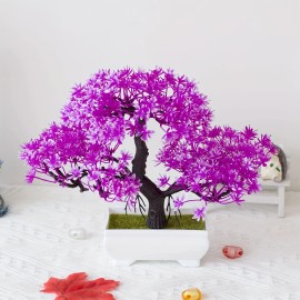 Mini Artificial Bonsai in Plastic Cement POTS for Home and Office Decoration, Artificial Plants, Perfect for Home, Office,color: Red, Height: 9.84 inch
