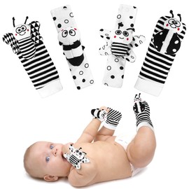 AJsupojouet Baby Rattle Socks & Wrist Toys 0-12 Month，High Contrast Baby Toys for Newborn Toys 0 3 Months Brain Development，Black and White Baby Toys 0-6 Months，Infant Toys，Baby Boy Girl Gifts