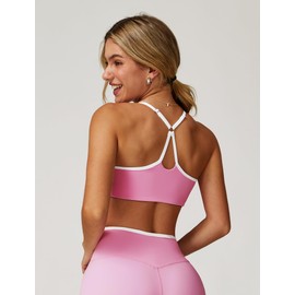 ABOCIW Sports Bras for Women Color Block Workout Bra Adjustable Spaghetti Straps Gym Bra Training Fitness Running Yoga Crop Tank Pink Large