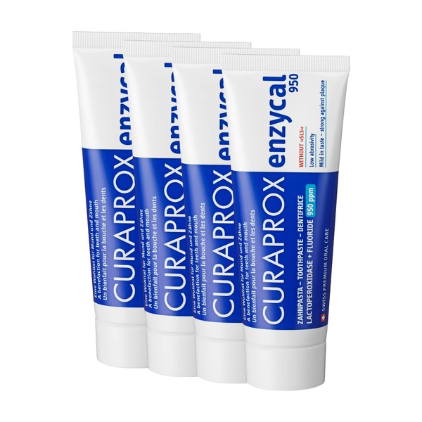 Curaprox Enzycal 950 Toothpaste with Fluoride 75 ml, Pack of 4 (4 x 75 ml)