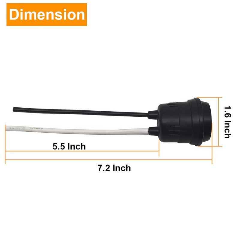 New orange heart Waterproof Lamp Socket, 6 Pack Black Pigtail