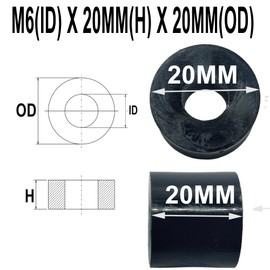 M6 Black Nylon Wide Spacers Standoff Washers ID (internal Diameter) 6.4mm, OD(outside diameter) 20mm, Thickness 20mm, M6 x 20mm x 20mm (Pack of 8)