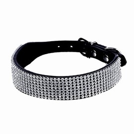 haoyueer Black Rhinestone Suede Leather Rhinestone Dog Collar for Small Pet Cat Dog Puppy Medium