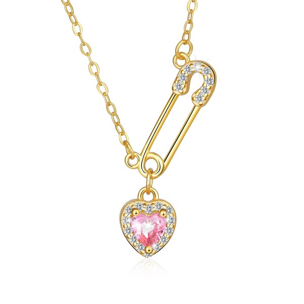 YV-cozx Safety Pin Necklace Heart shaped Pendant Safety Needle Pendant
