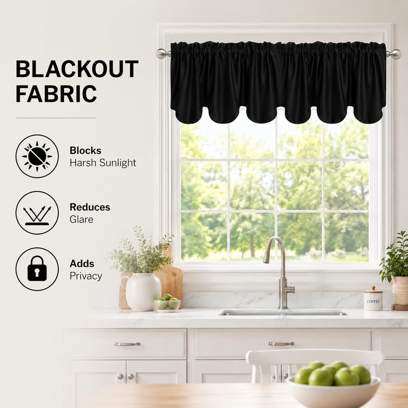 Aquazolax Kitchen Valances for Windows Readymade Blackout Window Scalloped Valance