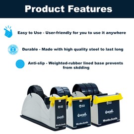 MDJ Excell Premium Steel 3 inch Core Metal Multi-Roll Desktop Tape Dispenser for Masking, Packing, Shipping, Packaging, and Painter (2-inch Wide)