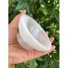 GAF TREASURES 4" Stand Circle Selenite Bowl, Gemstone Carved Selenite Crystal Polished Charging Bowl With Pedestal, Selenite Bowl On Stand
