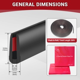 Self Adhesive Rubber Edge Trim, 3/32" U Shaped, 20Ft, Black Color