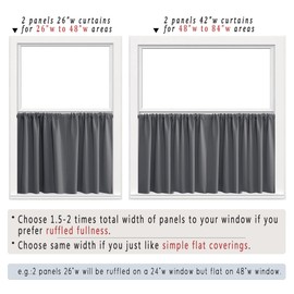 PANELSBURG Cafe Curtains 36 Inch Length for Small Basement Window,Blackout Privacy Short Curtain for Shower Window,Dark Grey