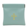 Squeeze Top Rosary Pouch Seafoam Green Faux Leather with Cross