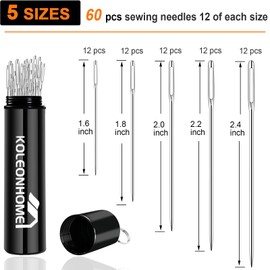 KOLEONHOME Large Eye Sewing Needles,60 Pieces,Embroidery Needles,5 Sizes,Needles for Sewing,Embroidery Needles for Hand Sewing,Big Eye Sewing Needles with Aluminum Storage Tube