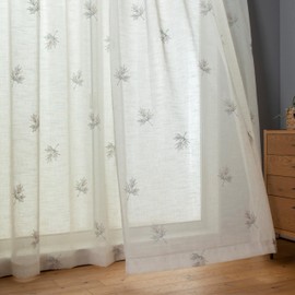 Curtain Laboratory (192 Sizes Available) (Scandinavian Natural Conifer Embroidery Lace) Width 39.4 x Length 44.5 inches (100 cm) x Length 44.5 inches (113 cm) Set of 2 Embroidered Scandinavian Style