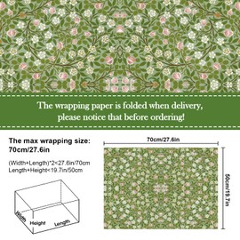 Quera 12 Sheet William Morris Wrapping Paper Vintage Floral Gift Wrap Paper Bulk Green Art Paper for Birthday Wedding Baby Shower DIY Crafts Gift Packing, 19.7 x 27.6
