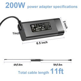 200W AC Charger Replacement for HP Omen Pavilion 15 16 17 Victus 15 16 Zbook 15 17 ZBook Fury Create Studio Envy 15 17 G10 G9 G8 G7 2020 (AMS 200W Laptop Charger for HP)