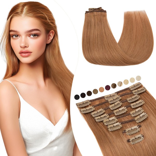Elailite Real Hair Clip-In Extensions, 8 Wefts, Straight, #30 Catannia