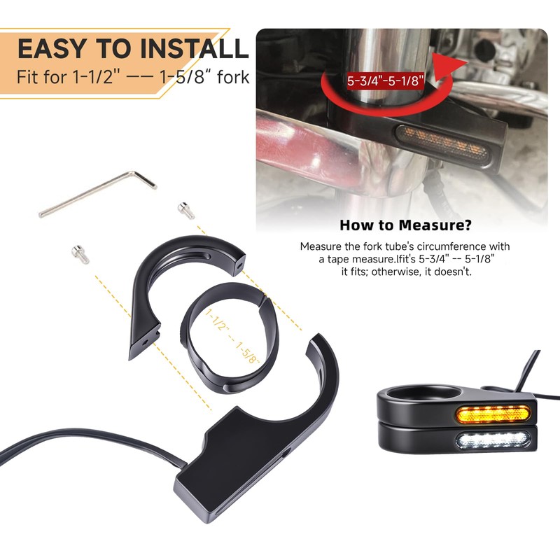 Motorcycle LED Turn Signals Flowing Running Lights for 39-41mm Front
