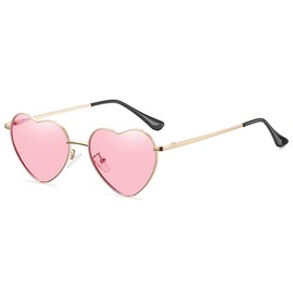 RUNHUIS Polarised Heart Shape Sunglasses Women Men Vintage Heart Sunglasses Retro Festival Party Love Glasses with UV400, Gold/Pink