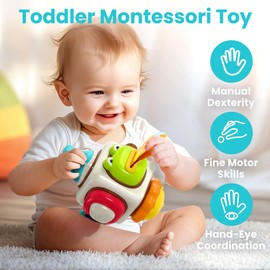 iPlay, iLearn 6 in 1 Baby Busy Board Cube, Montessori Sensory Toy Toddler 1-3, Infant Carseat Plane Travel, Kid Animal Cube Learning Activity, Easter Birthday Gift 6 9 12 18 Month 1 2 Year Girl Boy